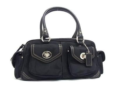 1円 ■美品■ COACH コーチ 6231 シグネチャー キャンバス&times;レザー ハンドバッグ ミニボストンバッグ レディース ブラック系 GE1655