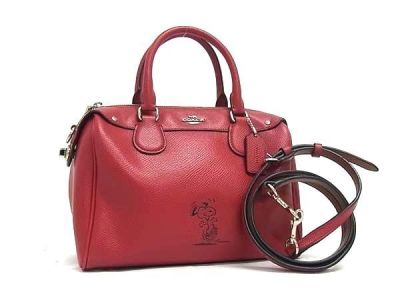 1円 ■美品■ COACH コーチ F37272 スヌーピーコラボ レザー 2WAY ハンドバッグ ショルダーバッグ 斜め掛け レディース レッド系 HD1362