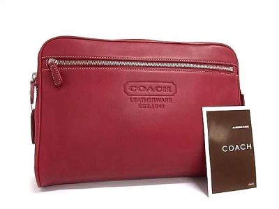 1円 ■美品■ COACH コーチ 5068 レザー クラッチバッグ セカンドバッグ メンズ レッド系 HF1036