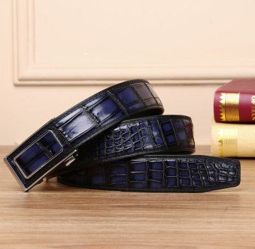 【春屋革具】クロコダイル本革 ベルト ワニ革一枚革 ブルームラ染め メンズベルト スチールバックル 職人仕立て 巾3.8cm 105-125cm可選