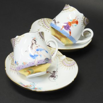 1000円～真作【特集 マイセン 美術品 02】美品 一級品 MEISSEN 最高級「アラビアンナイト千夜一夜物語」カップソーサー Cup Saucer 2客