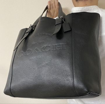 未使用級●特大!!大容量●コーチ COACH メンズ トートバッグ 肩掛け ハドソン ビジネス A4収納 書類かばん レザー 本革 ブラック デカロゴ