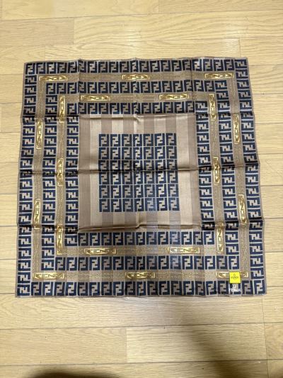 JP5011＊ハンカチ スカーフ FENDI フェンディ ズッカ柄 ブラウン系 ロゴ柄＊
