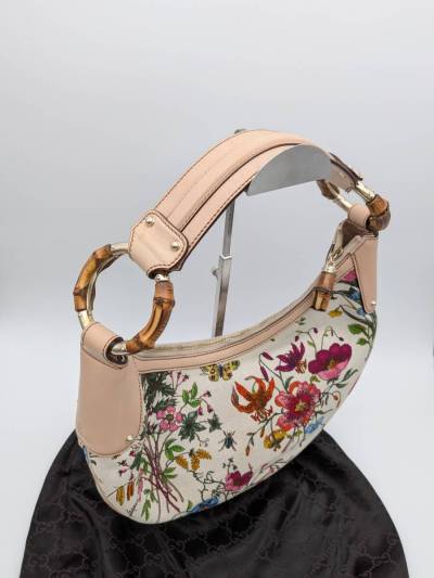 1円～【極美品】グッチ フローラ バンブー ワンショルダー バッグ キャンバス レザー 137577 マルチカラー ポーチ ホーボー GUCCI