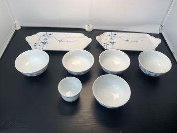 DAi109ー100◆ ROYAL COPENHAGEN ロイヤルコペンハーゲン ブルー 食器セット 8点 長皿2枚 ボウル5客 小鉢1客 ハンドペイント 洋食器
