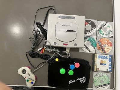 【動作品】セガサターン本体＋リアルアーケードVFコントローラー他