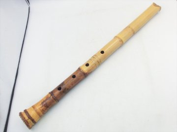 T【2m-33】【80サイズ】1円～/容山銘 尺八 二印/和楽器 二折管楽器/金縁歌口 藤巻金三線/※動作未確認、傷、汚れ有