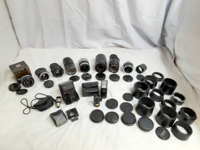 【ジャンク品含む】OLYMPUS オリンパス MINOLTA ミノルタ他 カメラレンズ ストロボなど おまとめセット/レンズフード/キャップ/RSY35-8