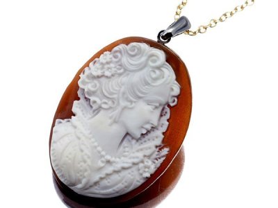 1円～【ジュエリー極】作家品 花の女神 高級天然シェルカメオ 高級ロジウム＆ゴールドメッキペンダントネックレス a4454i【送料無料】