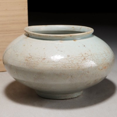 PT888. 時代朝鮮美術 白磁広口壷 合箱 / 陶器陶芸古美術時代花器花瓶壷