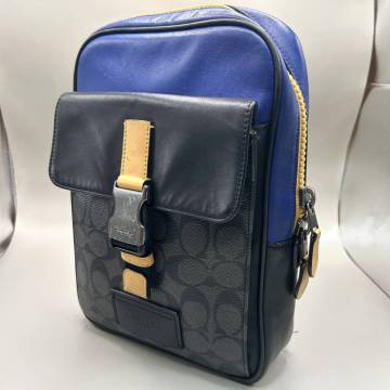 COACH コーチ トラック ボディバッグ ショルダーバッグ カラーブロック レザー 斜め掛け クロスボディ ブルー 青 ブラック 黒 メンズ