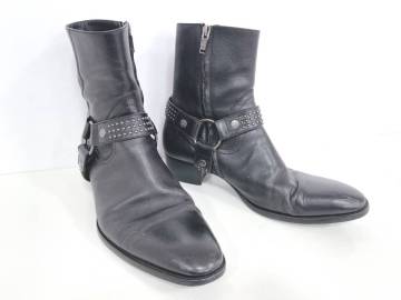 1円☆～【Saint Laurent サンローラン ワイアット スタッズ ハーネスブーツ サイズ41】中古品/ブラック/レザー/リングブーツ/イタリア製☆