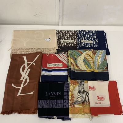 A-⑤ブランド スカーフ ストール マフラー まとめ売り YSL Salvatore Ferragamo CELINE Dior トロッター GIVENCHY LANVIN 総柄 シルク 大判