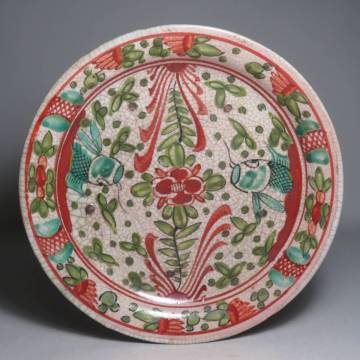 「都内コレクター所蔵品」ベトナム（越南）時代古陶　安南赤絵花紋皿　紅緑彩　安南焼　東南アジア古陶器　lot:100305