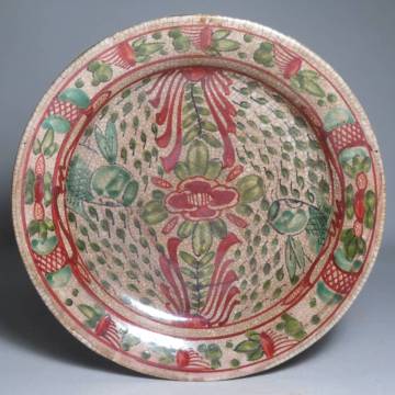 「都内コレクター所蔵品」ベトナム（越南）時代古陶　安南赤絵花紋皿　紅緑彩　安南焼　東南アジア古陶器　lot:100306