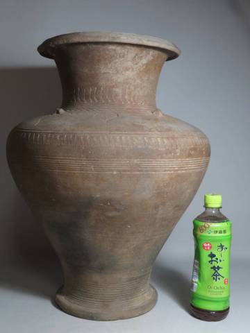 「都内コレクター所蔵品」タイ古陶磁　バンチェン土器　アンダーソン土器　刻葉紋大壷 ◆発掘品 彩文土器 彩陶壺　lot:100325