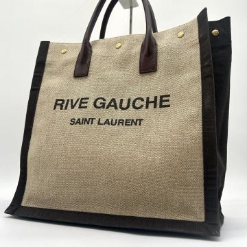 １円 ◆極美品◆ SAINT LAURENT サンローラン リヴゴーシュ トートバッグ ビジネスバッグ レザー キャンバス A4収納可能 ベージュ 大容量