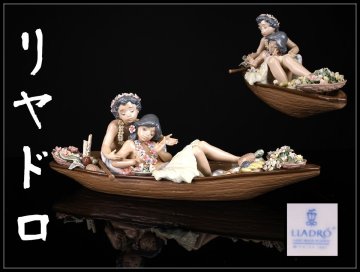 【吉】CT231 絶版品 LLADRO 【リヤドロ】 磁器人形 フィギュリン 「恋人の天堂」 幅41㎝／花びらのかけありG！
