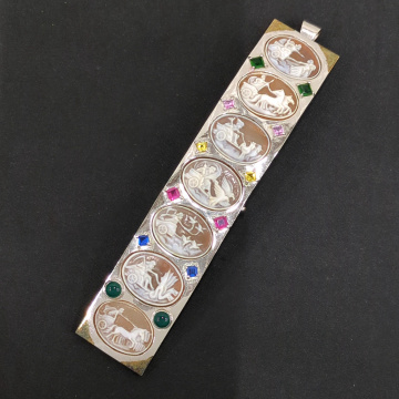 1円 金具 SILVER 銘あり カメオ ブローチ ペンダントトップ 縦12.5cm&times;横2.4cm 重量32.9g アクセサリー 現状品 B8056