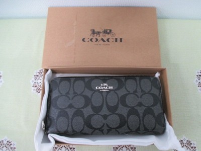 ☆【美品】COACH コーチ シグネチャー柄 ラウンドファスナー財布 ブラック 激安 1円スタート