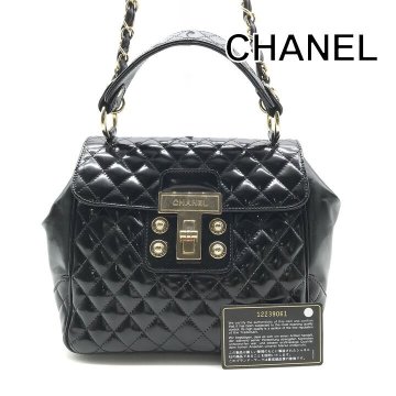 1円 良品 CHANEL シャネル ココマーク マトラッセ 2WAY ハンド チェーン ショルダー バッグ ブラック パテント レディース ブランド a14270
