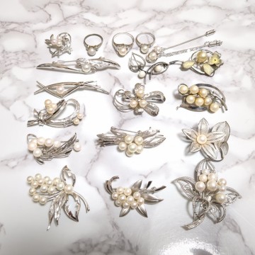 114g　シルバー silver 925 sterling 刻印等 ブローチ　リング ピン アクセサリー パール 真珠 まとめ 大量 1円 銀製品