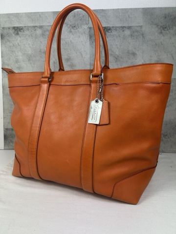 【美品 希少】 特大 COACH コーチ メンズ トートバッグ ブリーカー レガシー ウィークエンド トート 70487 茶 旅行 出張 大容量 A4 肩掛