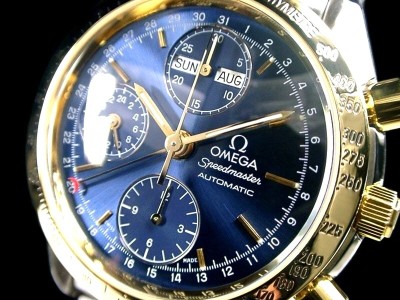 ★極美品 OMEGA &Omega; オメガ スピードマスター 18金/SS トリプルカレンダー ネイビー 3321.8000 バルジュー1151 綺麗！★