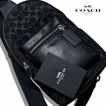 新品同様！最高級！コーチ COACH 近年モデル デニムシグネチャー 極上カーフレザー ボディバッグ ショルダー 斜め掛け ブラック 黒 メンズ