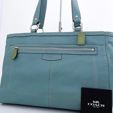 1136■未使用級■超希少デザイン■型崩れ無し■COACH コーチ 型押しロゴ トートバッグ ビジネス A4可 メンズ レディース レザー ブルー系