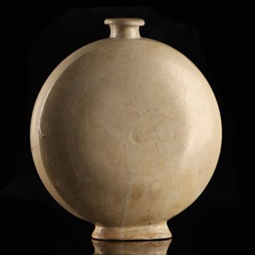 【流】李朝 白磁扁壷 高21.7cm UJ385