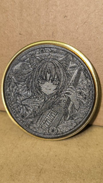 「超かぐや姫 いろは　ヤチヨ　 犬DOGE 真鍮 彫刻コイン 約4cm ハンドメイド ファンアート」３