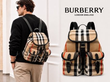 29万新品◆BURBERRYバーバリー◆チェック柄 キャンバス&times;レザー バックパック『ENFIELD』リュック 男女兼用 ベージュ薄茶 1円