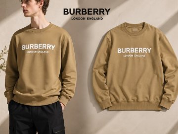 ●14万新品◆L◆BURBERRYバーバリー◆オーガニックコットン混 ロゴプリントクルーネックスウェットシャツ 『Fawson』ベージュ薄茶 1円