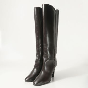 GA1336△サンローランパリ SAINT LAURENT PARIS カサンドラ YSLロゴ レザー ロングブーツ 靴 サイズ37(23.5cm相当) ダークブラウン 伊製