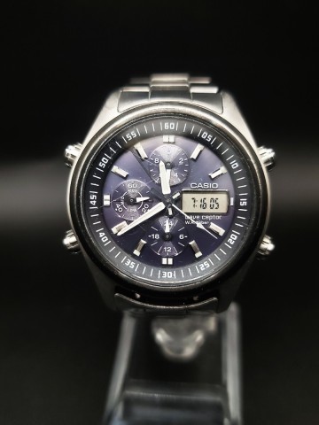 【稼働品】 メンズ　CASIO カシオ WAVE CEPTOR メンズ腕時計 アナログ デジタル コンビネーション シルバー ブラック文字盤 電波ソーラー