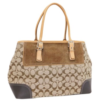 1円■美品 コーチ トートバッグ 6367 ブラウン系 キャンバス&times;レザー ハンプトンズ お出掛け COACH ■E.Bep.pS-06