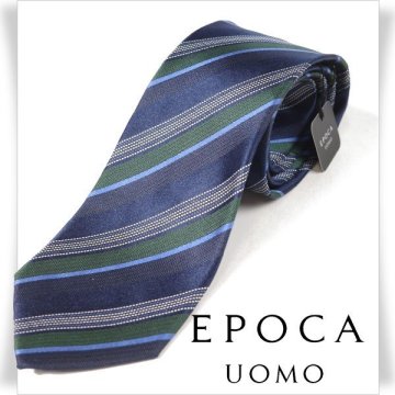 新品1円～★定価1.4万 エポカ ウォモ EPOCA UOMO 日本製 シルク絹100% ネクタイ 織柄 ネイビー ストライプ レジメン 正規店本物 ◆1494◆