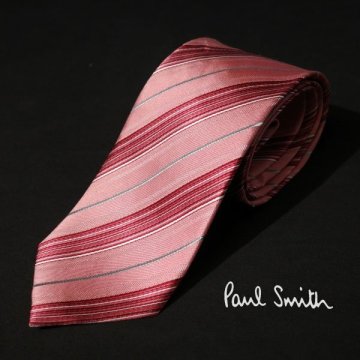 未使用1円～★ポールスミス Paul Smith 日本製 シルク絹100% ネクタイ ジャカードストライプ ピンク 本物◆1086◆