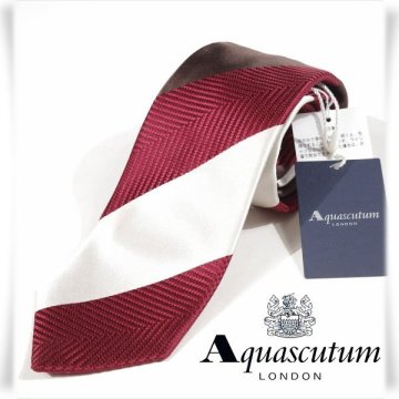 新品1円～★定価1.9万 Aquascutum LONDON アクアスキュータム 日本製 シルク絹100％ネクタイ ビッグレジメンタルタイ ◆1583◆