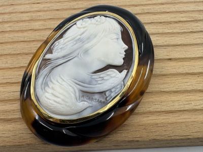 【0101】鼈甲　べっ甲　カメオ　ブローチ　ペンダント　18g K18 ヴィンテージ アクセサリー