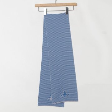 【1円スタート】メール便○ Vivienne Westwood ヴィヴィアンウエストウッド ボーダーニットマフラー ウール100％ 青 ブルー イタリア製
