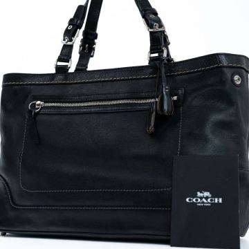 【極美品/大容量】 COACH トートバッグ 黒 ブラック ビジネスバッグ バッグ レザー 黒 A4 PC メンズ メンズバッグ ビジネス シルバー金具