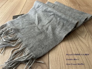 新品 COMME CA MEN コムサメン 【リバーシブル】ウールカシミヤマフラー 01ホワイト Fサイズ 56RI01 定価17,600円
