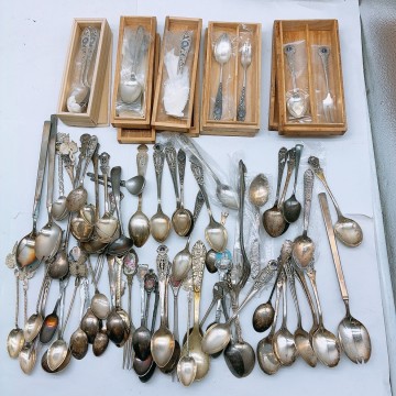銀製 カトラリー 大量 まとめ 約1.4kg 60本以上 SILVER950 925 STERLING 800 835 洋銀 刻印多数 スプーン フォーク 銀食器 シルバー 木箱