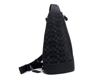 1円 ■美品■ COACH コーチ CAJ63 ドミニク スリング バッグ シグネチャー キャンバス ボディバッグ ショルダーバッグ ブラック系 HD1880