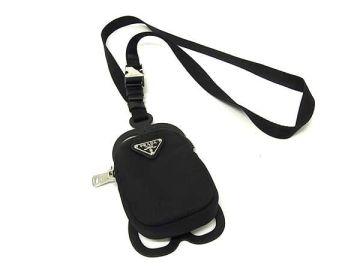 1円 ■美品■ PRADA プラダ テスートナイロン ポーチ付き スマートフォンホルダー スマホケース スマホショルダー ブラック系 FY6374