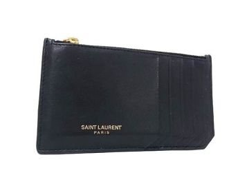 1円 SAINT LAURENT サンローラン レザー フラグメントケース コインパース カード入れ 小銭入れ ブラック系 HD2765