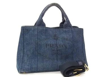 1円 ■美品■ PRADA プラダ B2642B カナパ デニム 2WAY クロスボディ ハンドバッグ ショルダー 斜め掛け レディース ネイビー系 BW0560