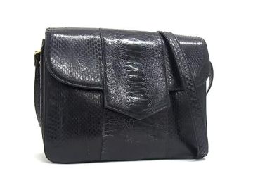 1円 ■極上■本物■ YVESSAINTLAURENT イヴサンローラン オーストレッグ&times;パイソン クロスボディ ショルダーバッグ ブラック系 HB7842